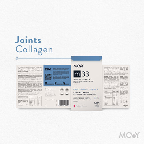 m33 Colagen hidrolizat bovin premium, dovedit clinic, articulatii, 7.000mg tip I si III, aroma zmeura, 30 portii, 390 g, Molecules of Youth, natural